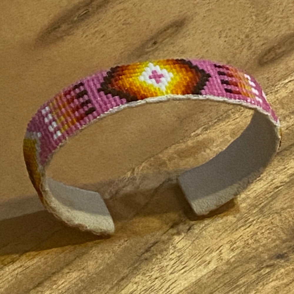 Hand beaded & leather/suede adjustable bracelet